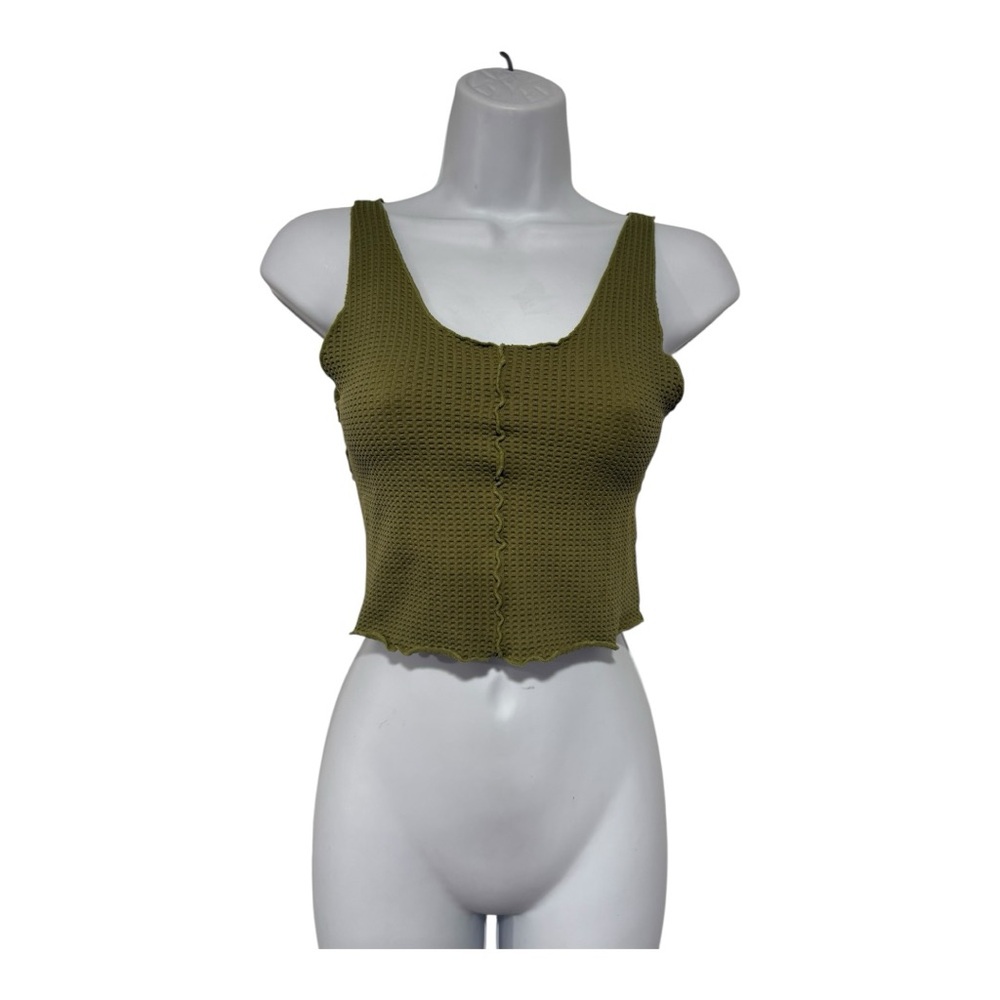 Green Ribbed Crop Tank Top - Picture 2 of 6